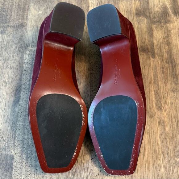 Salvatore Ferragamo Women’s Comiso Suede Leather Pump Chunky Heel Burgundy Sz 8 - Picture 12 of 13
